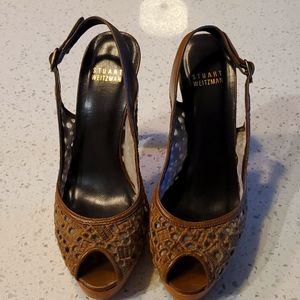 Stuart Weitzman 6 1/2 Brown Eyelet Platform Heel
